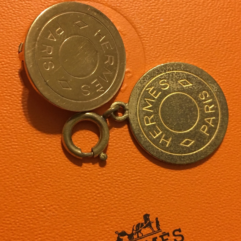Hermès Paris Gold Plated pendant and one earring only . Some scratches w box.